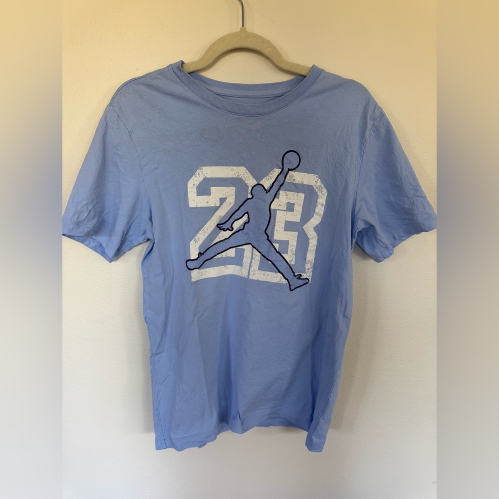 Jordan Flight Essentials Digital Logo Print Vintage Crew Neck T-Shirt Blue Sz S